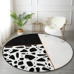 - RealHomes Dijital Baskılı Kaymaz Tabanlı Comfort Yuvarlak Halı - Realhomes Renkli Zeminde Siyah Puantiye Desenli Dijital Baskılı Modern Koridor ve Antre Yıkanabilir Kaymaz Tabanlı Yuvarlak Halı Realhomes