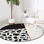 - RealHomes Dijital Baskılı Kaymaz Tabanlı Comfort Yuvarlak Halı - Realhomes Renkli Zeminde Siyah Puantiye Desenli Dijital Baskılı Modern Koridor ve Antre Yıkanabilir Kaymaz Tabanlı Yuvarlak Halı Realhomes