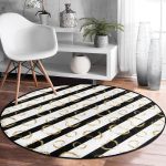 - RealHomes Dijital Baskılı Kaymaz Tabanlı Comfort Yuvarlak Halı - Realhomes  Beyaz Zeminde Gold Detaylı Kalp Desenli Dijital Baskılı Modern Siyah Koridor ve Antre Yıkanabilir Kaymaz Tabanlı Yuvarlak Halı Realhomes