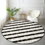 - RealHomes Dijital Baskılı Kaymaz Tabanlı Comfort Yuvarlak Halı - Realhomes  Beyaz Zeminde Gold Detaylı Kalp Desenli Dijital Baskılı Modern Siyah Koridor ve Antre Yıkanabilir Kaymaz Tabanlı Yuvarlak Halı Realhomes