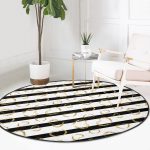 - RealHomes Dijital Baskılı Kaymaz Tabanlı Comfort Yuvarlak Halı - Realhomes  Beyaz Zeminde Gold Detaylı Kalp Desenli Dijital Baskılı Modern Siyah Koridor ve Antre Yıkanabilir Kaymaz Tabanlı Yuvarlak Halı Realhomes