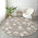 - RealHomes Dijital Baskılı Kaymaz Tabanlı Comfort Yuvarlak Halı - Realhomes  Renkli Zeminde Gül Desenli Dijital Baskılı Modern Krem Salon ve Oturma Odası Yıkanabilir Kaymaz Tabanlı Yuvarlak Halı Realhomes