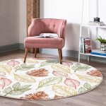 - RealHomes Dijital Baskılı Kaymaz Tabanlı Comfort Yuvarlak Halı - Realhomes Beyaz Zeminde Sonbahar Yapraklı Kozalak Desenli Dijital Baskılı Modern Renkli Salon ve Oturma Odası Kaymaz Tabanlı Yuvarlak Halı Realhomes