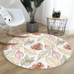 - RealHomes Dijital Baskılı Kaymaz Tabanlı Comfort Yuvarlak Halı - Realhomes Beyaz Zeminde Sonbahar Yapraklı Kozalak Desenli Dijital Baskılı Modern Renkli Salon ve Oturma Odası Kaymaz Tabanlı Yuvarlak Halı Realhomes