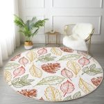 - RealHomes Dijital Baskılı Kaymaz Tabanlı Comfort Yuvarlak Halı - Realhomes Beyaz Zeminde Sonbahar Yapraklı Kozalak Desenli Dijital Baskılı Modern Renkli Salon ve Oturma Odası Kaymaz Tabanlı Yuvarlak Halı Realhomes