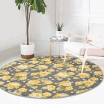 - RealHomes Dijital Baskılı Kaymaz Tabanlı Comfort Yuvarlak Halı - Realhomes  Renkli Zeminde Çiçek Desenli Dijital Baskılı Modern Gold Koridor ve Antre Yıkanabilir Kaymaz Tabanlı Yuvarlak Halı Realhomes