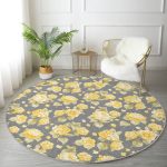 - RealHomes Dijital Baskılı Kaymaz Tabanlı Comfort Yuvarlak Halı - Realhomes  Renkli Zeminde Çiçek Desenli Dijital Baskılı Modern Gold Koridor ve Antre Yıkanabilir Kaymaz Tabanlı Yuvarlak Halı Realhomes