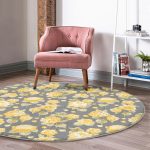 - RealHomes Dijital Baskılı Kaymaz Tabanlı Comfort Yuvarlak Halı - Realhomes  Renkli Zeminde Çiçek Desenli Dijital Baskılı Modern Gold Koridor ve Antre Yıkanabilir Kaymaz Tabanlı Yuvarlak Halı Realhomes