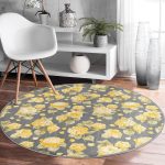 - RealHomes Dijital Baskılı Kaymaz Tabanlı Comfort Yuvarlak Halı - Realhomes  Renkli Zeminde Çiçek Desenli Dijital Baskılı Modern Gold Koridor ve Antre Yıkanabilir Kaymaz Tabanlı Yuvarlak Halı Realhomes