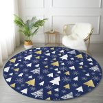 - RealHomes Dijital Baskılı Kaymaz Tabanlı Comfort Yuvarlak Halı - Realhomes  Renkli Zeminde Çam Ağacı Desenli Dijital Baskılı Modern Lacivert Koridor ve Antre Yıkanabilir Kaymaz Tabanlı Yuvarlak Halı Realhomes