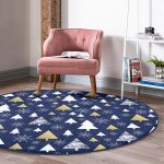 - RealHomes Dijital Baskılı Kaymaz Tabanlı Comfort Yuvarlak Halı - Realhomes  Renkli Zeminde Çam Ağacı Desenli Dijital Baskılı Modern Lacivert Koridor ve Antre Yıkanabilir Kaymaz Tabanlı Yuvarlak Halı Realhomes