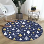 - RealHomes Dijital Baskılı Kaymaz Tabanlı Comfort Yuvarlak Halı - Realhomes  Renkli Zeminde Çam Ağacı Desenli Dijital Baskılı Modern Lacivert Koridor ve Antre Yıkanabilir Kaymaz Tabanlı Yuvarlak Halı Realhomes