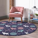 - RealHomes Dijital Baskılı Kaymaz Tabanlı Comfort Yuvarlak Halı - Realhomes  Renkli Zeminde Geyik Desenli Dijital Baskılı Modern Lacivert Koridor ve Antre Yıkanabilir Kaymaz Tabanlı Yuvarlak Halı Realhomes