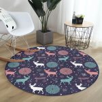 - RealHomes Dijital Baskılı Kaymaz Tabanlı Comfort Yuvarlak Halı - Realhomes  Renkli Zeminde Geyik Desenli Dijital Baskılı Modern Lacivert Koridor ve Antre Yıkanabilir Kaymaz Tabanlı Yuvarlak Halı Realhomes