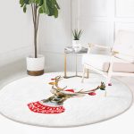 - RealHomes Dijital Baskılı Kaymaz Tabanlı Comfort Yuvarlak Halı - Realhomes  Modern Geyik Desen Dijital Baskılı Bordo Salon ve Oturma Odası Yıkanabilir Kaymaz Tabanlı Yuvarlak Halı Realhomes