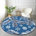 - RealHomes Dijital Baskılı Kaymaz Tabanlı Comfort Yuvarlak Halı - Realhomes  Renkli Zeminde Kar tanesi Desenli Dijital Baskılı Modern Lacivert Salon ve Oturma Odası Yıkanabilir Kaymaz Tabanlı Yuvarlak Halı Realhomes