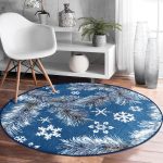 - RealHomes Dijital Baskılı Kaymaz Tabanlı Comfort Yuvarlak Halı - Realhomes  Renkli Zeminde Kar tanesi Desenli Dijital Baskılı Modern Lacivert Salon ve Oturma Odası Yıkanabilir Kaymaz Tabanlı Yuvarlak Halı Realhomes