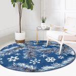 - RealHomes Dijital Baskılı Kaymaz Tabanlı Comfort Yuvarlak Halı - Realhomes  Renkli Zeminde Kar tanesi Desenli Dijital Baskılı Modern Lacivert Salon ve Oturma Odası Yıkanabilir Kaymaz Tabanlı Yuvarlak Halı Realhomes