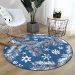 - RealHomes Dijital Baskılı Kaymaz Tabanlı Comfort Yuvarlak Halı - Realhomes  Renkli Zeminde Kar tanesi Desenli Dijital Baskılı Modern Lacivert Salon ve Oturma Odası Yıkanabilir Kaymaz Tabanlı Yuvarlak Halı Realhomes