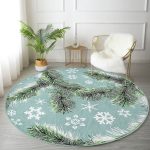 - RealHomes Dijital Baskılı Kaymaz Tabanlı Comfort Yuvarlak Halı - Realhomes  Renkli Zeminde Kar tanesi Desenli Dijital Baskılı Modern Yeşil Salon ve Oturma Odası Yıkanabilir Kaymaz Tabanlı Yuvarlak Halı Realhomes