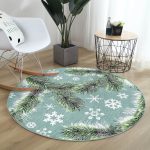 - RealHomes Dijital Baskılı Kaymaz Tabanlı Comfort Yuvarlak Halı - Realhomes  Renkli Zeminde Kar tanesi Desenli Dijital Baskılı Modern Yeşil Salon ve Oturma Odası Yıkanabilir Kaymaz Tabanlı Yuvarlak Halı Realhomes