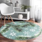 - RealHomes Dijital Baskılı Kaymaz Tabanlı Comfort Yuvarlak Halı - Realhomes  Renkli Zeminde Kar tanesi Desenli Dijital Baskılı Modern Yeşil Salon ve Oturma Odası Yıkanabilir Kaymaz Tabanlı Yuvarlak Halı Realhomes