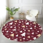 - RealHomes Dijital Baskılı Kaymaz Tabanlı Comfort Yuvarlak Halı - Realhomes  Renkli Zeminde Çam Ağacı Desenli Dijital Baskılı Modern Bordo Koridor ve Antre Yıkanabilir Kaymaz Tabanlı Yuvarlak Halı Realhomes