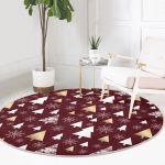 - RealHomes Dijital Baskılı Kaymaz Tabanlı Comfort Yuvarlak Halı - Realhomes  Renkli Zeminde Çam Ağacı Desenli Dijital Baskılı Modern Bordo Koridor ve Antre Yıkanabilir Kaymaz Tabanlı Yuvarlak Halı Realhomes