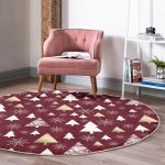 - RealHomes Dijital Baskılı Kaymaz Tabanlı Comfort Yuvarlak Halı - Realhomes  Renkli Zeminde Çam Ağacı Desenli Dijital Baskılı Modern Bordo Koridor ve Antre Yıkanabilir Kaymaz Tabanlı Yuvarlak Halı Realhomes