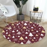 - RealHomes Dijital Baskılı Kaymaz Tabanlı Comfort Yuvarlak Halı - Realhomes  Renkli Zeminde Çam Ağacı Desenli Dijital Baskılı Modern Bordo Koridor ve Antre Yıkanabilir Kaymaz Tabanlı Yuvarlak Halı Realhomes