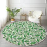 - RealHomes Dijital Baskılı Kaymaz Tabanlı Comfort Yuvarlak Halı - Realhomes  Renkli Zeminde Yaprak Desenli Dijital Baskılı Modern Yeşil Salon ve Oturma Odası Yıkanabilir Kaymaz Tabanlı Yuvarlak Halı Realhomes