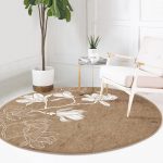 - RealHomes Dijital Baskılı Kaymaz Tabanlı Comfort Yuvarlak Halı - Realhomes Renkli Zeminde Beyaz Çiçek Desenli Dijital Baskılı Modern Kahverengi Koridor ve Antre Yıkanabilir Kaymaz Tabanlı Yuvarlak Halı Realhomes