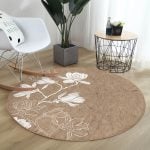 - RealHomes Dijital Baskılı Kaymaz Tabanlı Comfort Yuvarlak Halı - Realhomes Renkli Zeminde Beyaz Çiçek Desenli Dijital Baskılı Modern Kahverengi Koridor ve Antre Yıkanabilir Kaymaz Tabanlı Yuvarlak Halı Realhomes