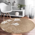 - RealHomes Dijital Baskılı Kaymaz Tabanlı Comfort Yuvarlak Halı - Realhomes Renkli Zeminde Beyaz Çiçek Desenli Dijital Baskılı Modern Kahverengi Koridor ve Antre Yıkanabilir Kaymaz Tabanlı Yuvarlak Halı Realhomes