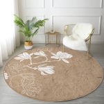 - RealHomes Dijital Baskılı Kaymaz Tabanlı Comfort Yuvarlak Halı - Realhomes Renkli Zeminde Beyaz Çiçek Desenli Dijital Baskılı Modern Kahverengi Koridor ve Antre Yıkanabilir Kaymaz Tabanlı Yuvarlak Halı Realhomes