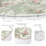 Renkli Zeminde Beyaz Çiçek Desenli Dijital Baskılı Modern Yeşil Salon ve Oturma Odası Yıkanabilir Kaymaz Tabanlı Yuvarlak Halı Realhomes