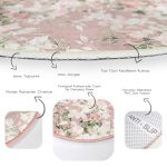 Renkli Zeminde Beyaz Çiçek Desenli Dijital Baskılı Modern Pembe Salon ve Oturma Odası Yıkanabilir Kaymaz Tabanlı Yuvarlak Halı Realhomes