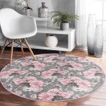 - RealHomes Dijital Baskılı Kaymaz Tabanlı Comfort Yuvarlak Halı - Realhomes  Renkli Zeminde Çiçek Desenli Dijital Baskılı Modern Pembe Salon ve Oturma Odası Yıkanabilir Kaymaz Tabanlı Yuvarlak Halı Realhomes