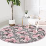 - RealHomes Dijital Baskılı Kaymaz Tabanlı Comfort Yuvarlak Halı - Realhomes  Renkli Zeminde Çiçek Desenli Dijital Baskılı Modern Pembe Salon ve Oturma Odası Yıkanabilir Kaymaz Tabanlı Yuvarlak Halı Realhomes