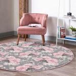 - RealHomes Dijital Baskılı Kaymaz Tabanlı Comfort Yuvarlak Halı - Realhomes  Renkli Zeminde Çiçek Desenli Dijital Baskılı Modern Pembe Salon ve Oturma Odası Yıkanabilir Kaymaz Tabanlı Yuvarlak Halı Realhomes