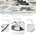 - RealHomes Dijital Baskılı Kaymaz Tabanlı Comfort Yuvarlak Halı - Realhomes Beyaz Zeminde Gold Detaylı Yaprak Desenli Dijital Baskılı Modern Siyah Salon ve Oturma Odası Kaymaz Tabanlı Yuvarlak Halı Realhomes