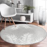 - RealHomes Dijital Baskılı Kaymaz Tabanlı Comfort Yuvarlak Halı - Realhomes  Pastel Zeminde Beyaz Yaprak Desenli Dijital Baskılı Modern Gri Salon ve Oturma Odası Yıkanabilir Kaymaz Tabanlı Yuvarlak Halı Realhomes