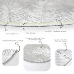 - RealHomes Dijital Baskılı Kaymaz Tabanlı Comfort Yuvarlak Halı - Realhomes  Pastel Zeminde Beyaz Yaprak Desenli Dijital Baskılı Modern Gri Salon ve Oturma Odası Yıkanabilir Kaymaz Tabanlı Yuvarlak Halı Realhomes