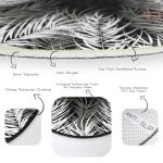 - RealHomes Dijital Baskılı Kaymaz Tabanlı Comfort Yuvarlak Halı - Realhomes Siyah Zeminde Beyaz Yaprak Desenli Dijital Baskılı Modern Salon ve Oturma Odası Yıkanabilir Kaymaz Tabanlı Yuvarlak Halı Realhomes