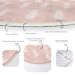 - RealHomes Dijital Baskılı Kaymaz Tabanlı Comfort Yuvarlak Halı - Realhomes  Pastel Zeminde Beyaz Yaprak Desenli Dijital Baskılı Modern Pembe Salon ve Oturma Odası Yıkanabilir Kaymaz Tabanlı Yuvarlak Halı Realhomes