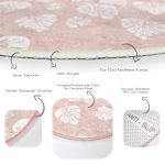 - RealHomes Dijital Baskılı Kaymaz Tabanlı Comfort Yuvarlak Halı - Realhomes  Pastel Zeminde Beyaz Yaprak Desenli Dijital Baskılı Modern Pembe Koridor ve Antre Yıkanabilir Kaymaz Tabanlı Yuvarlak Halı Realhomes