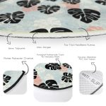 - RealHomes Dijital Baskılı Kaymaz Tabanlı Comfort Yuvarlak Halı - Realhomes Renkli Zeminde Siyah Yaprak Desenli Dijital Baskılı Modern Koridor ve Antre Yıkanabilir Kaymaz Tabanlı Yuvarlak Halı Realhomes