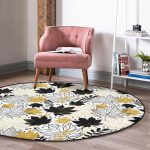 - RealHomes Dijital Baskılı Kaymaz Tabanlı Comfort Yuvarlak Halı - Realhomes  Beyaz Zeminde Gold Detaylı Sonbahar Yaprak Desenli Dijital Baskılı Modern Siyah Koridor ve Antre Kaymaz Tabanlı Yuvarlak Halı Realhomes