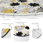 - RealHomes Dijital Baskılı Kaymaz Tabanlı Comfort Yuvarlak Halı - Realhomes  Beyaz Zeminde Gold Detaylı Sonbahar Yaprak Desenli Dijital Baskılı Modern Siyah Koridor ve Antre Kaymaz Tabanlı Yuvarlak Halı Realhomes