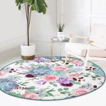 - RealHomes Dijital Baskılı Kaymaz Tabanlı Comfort Yuvarlak Halı - Realhomes Beyaz Zeminde Renkli Çiçek Desenli Dijital Baskılı Modern Pembe Yatak Odası Yıkanabilir Kaymaz Tabanlı Yuvarlak Halı Realhomes